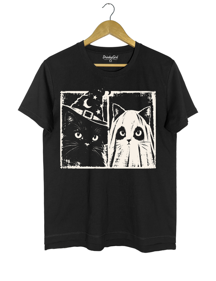 Vintage Witch Ghost Kitty Tee - Black