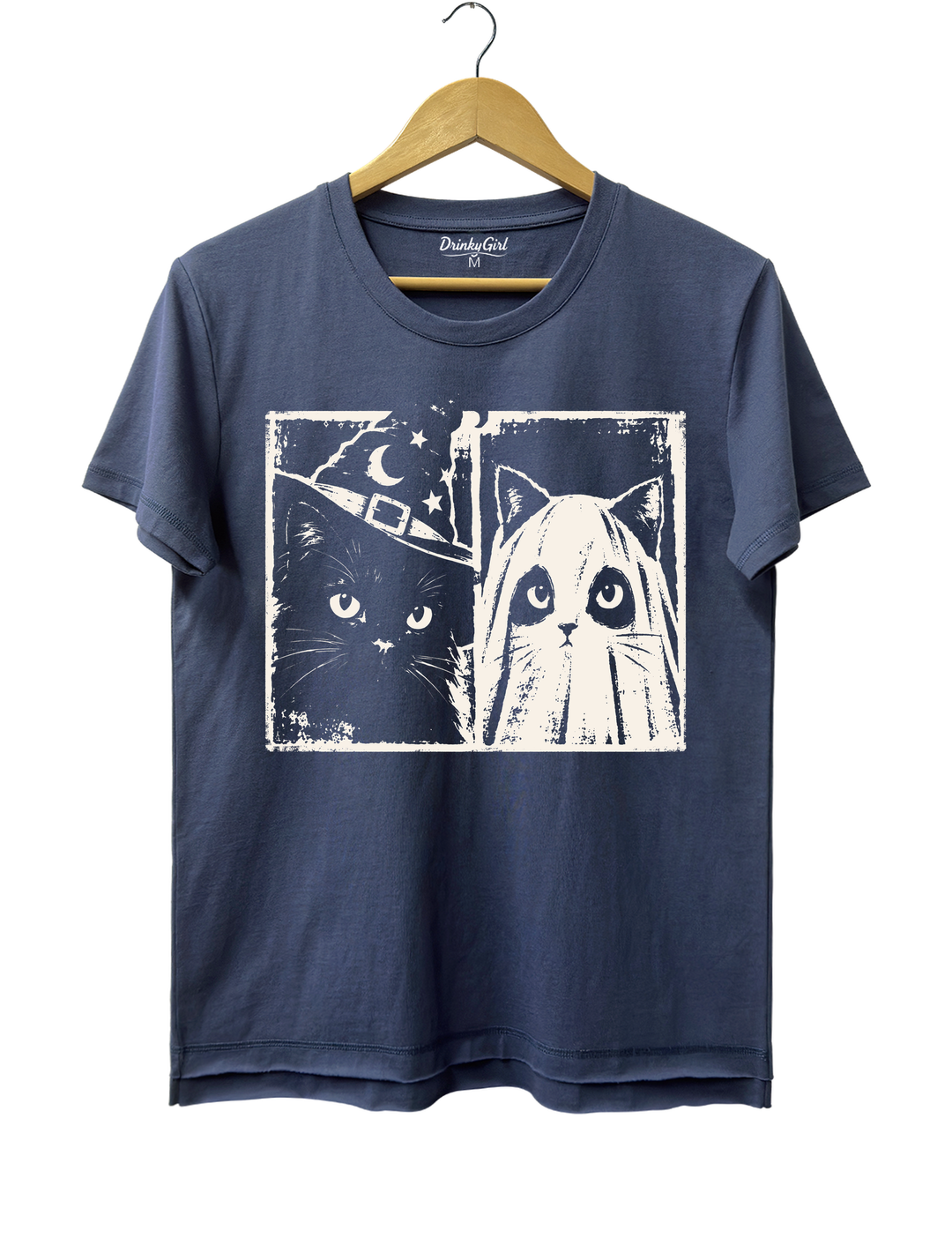 Vintage Witch Ghost Kitty Tee - Navy Blue