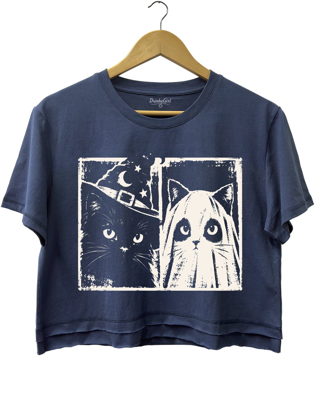 Vintage Witch Ghost Kitty Crop Top - Navy Blue