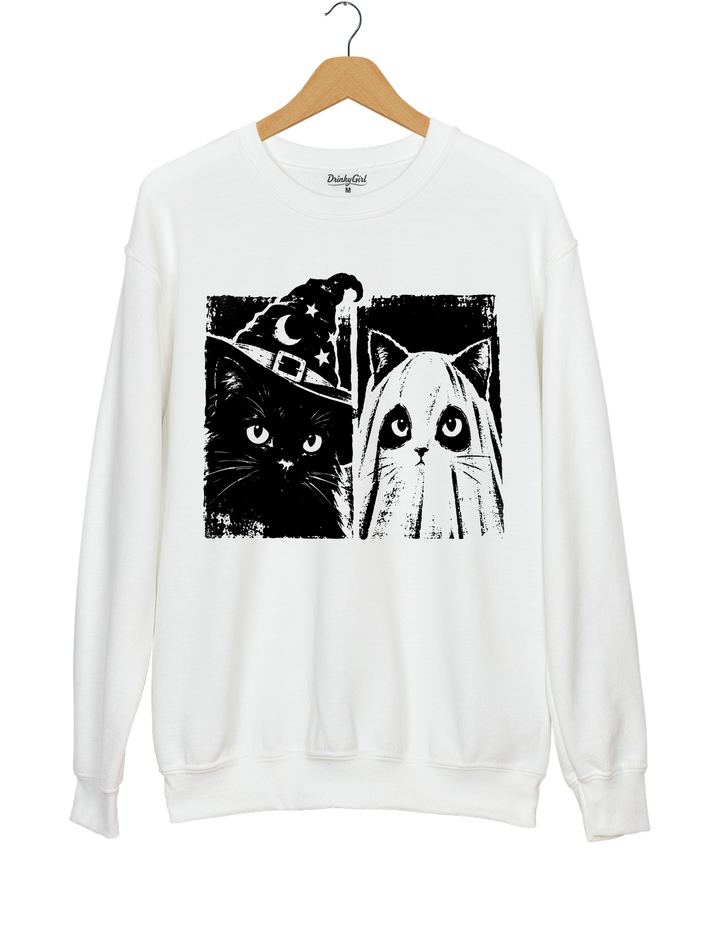 Vintage Witch Ghost Kitty Sweatshirt - White