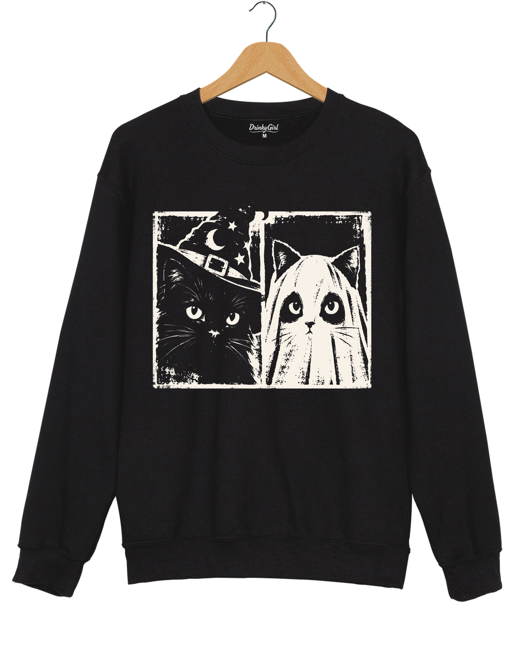 Vintage Witch Ghost Kitty Sweatshirt - Black