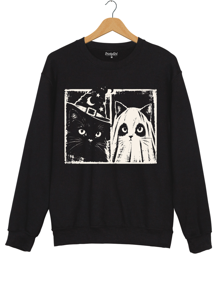 Vintage Witch Ghost Kitty Sweatshirt - Black