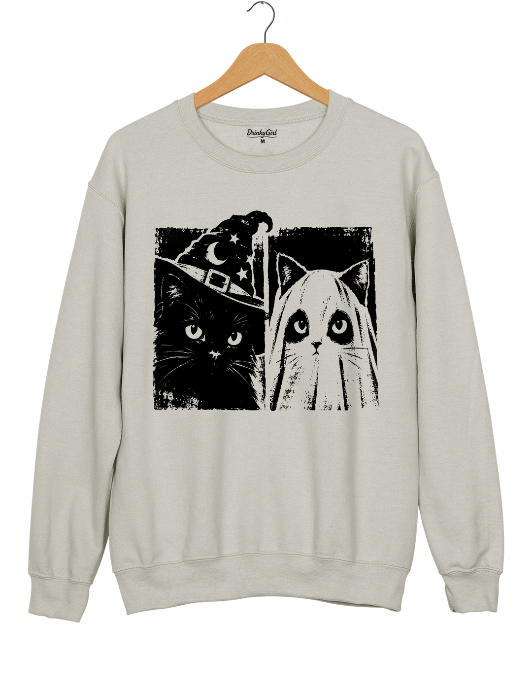 Vintage Witch Ghost Kitty Sweatshirt - Gray