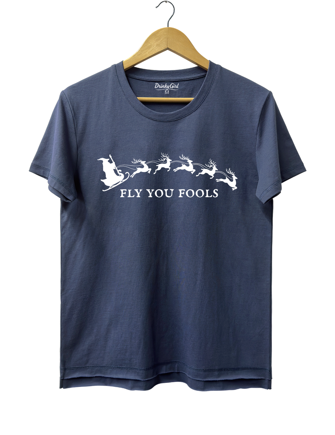 Fly You Fools Funny Christmas Tee - Navy Blue
