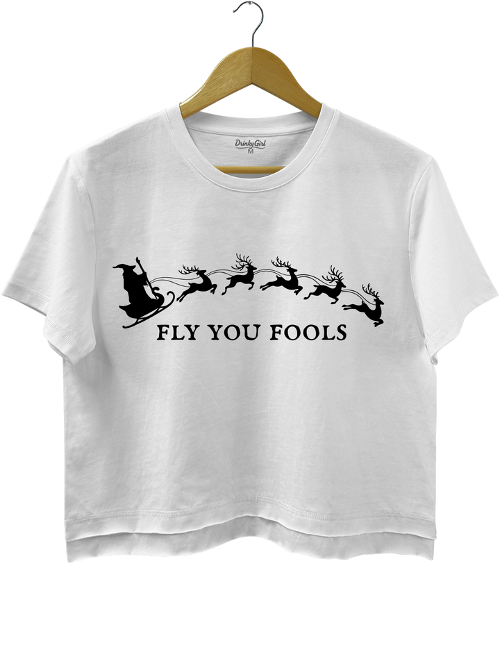 Fly You Fools Funny Christmas Crop Top - White