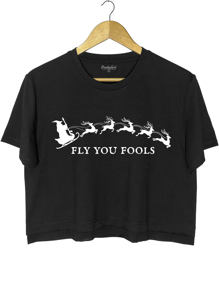 Fly You Fools Funny Christmas Crop Top - Black