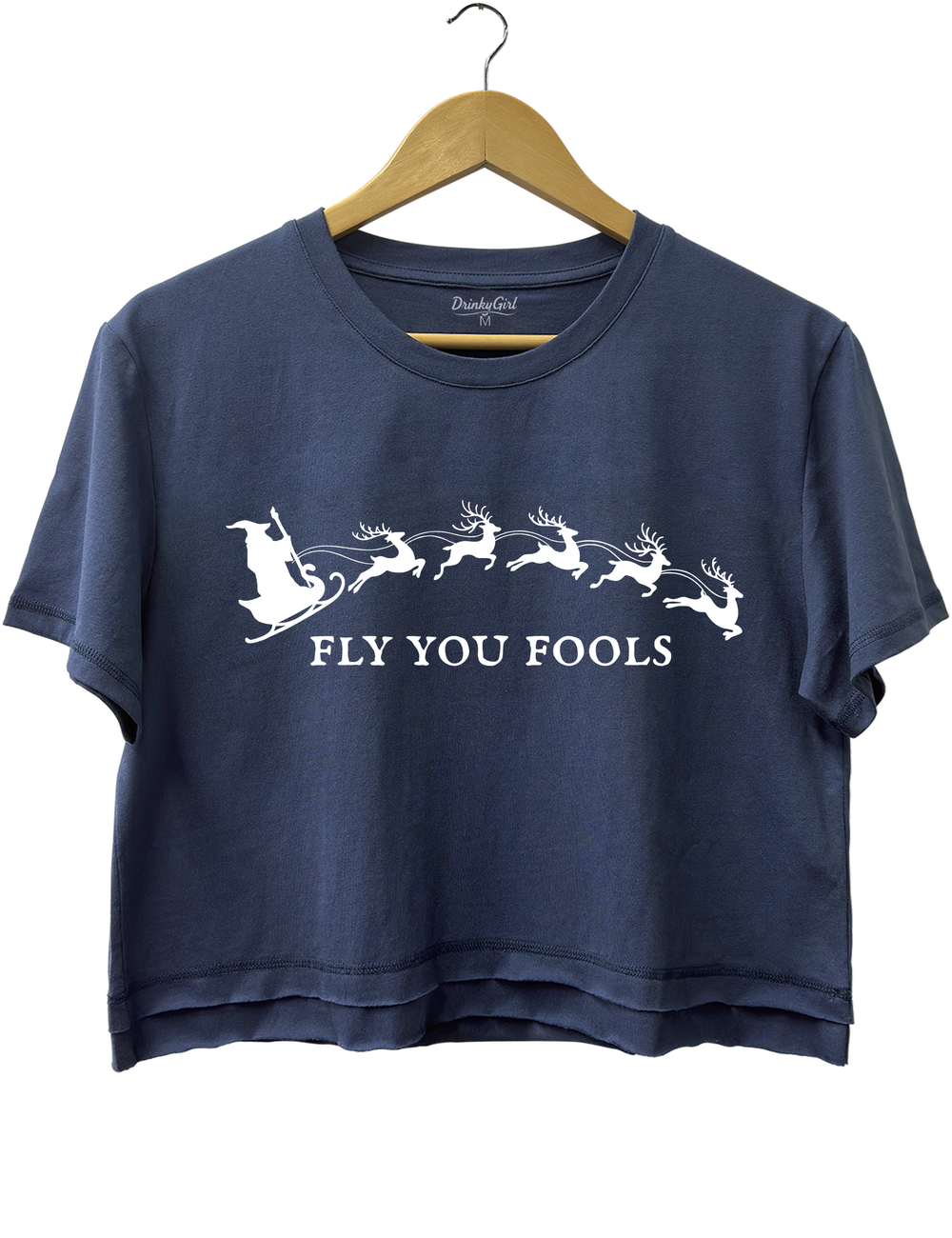 Fly You Fools Funny Christmas Crop Top - Navy Blue
