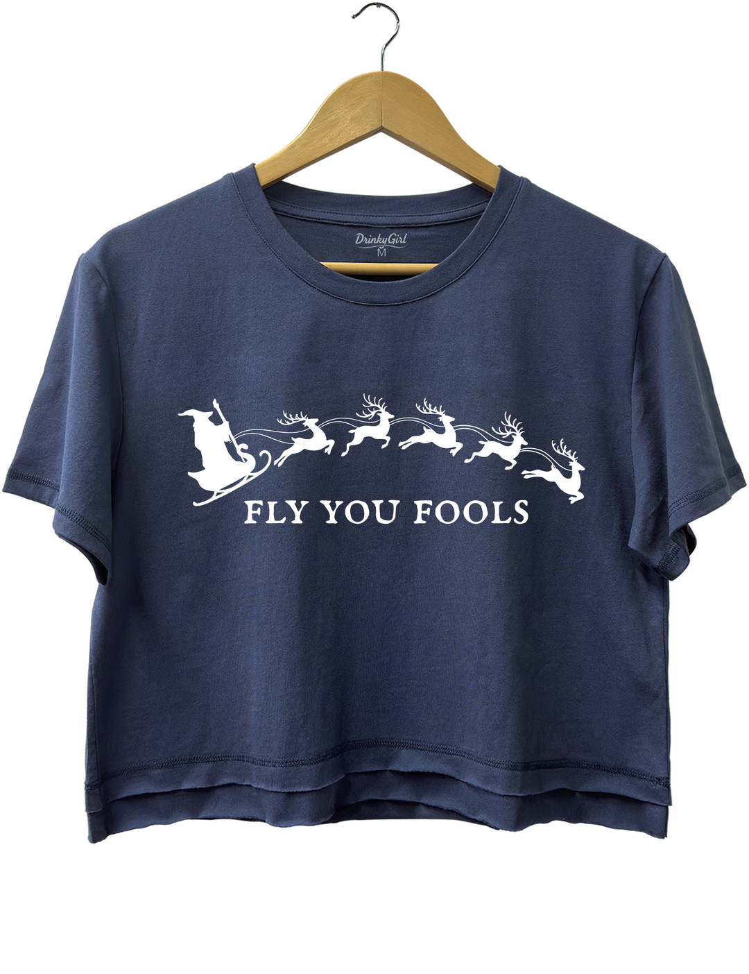 Fly You Fools Funny Christmas Crop Top - Navy Blue