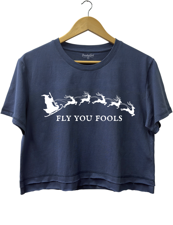 Fly You Fools Funny Christmas Crop Top - Navy Blue