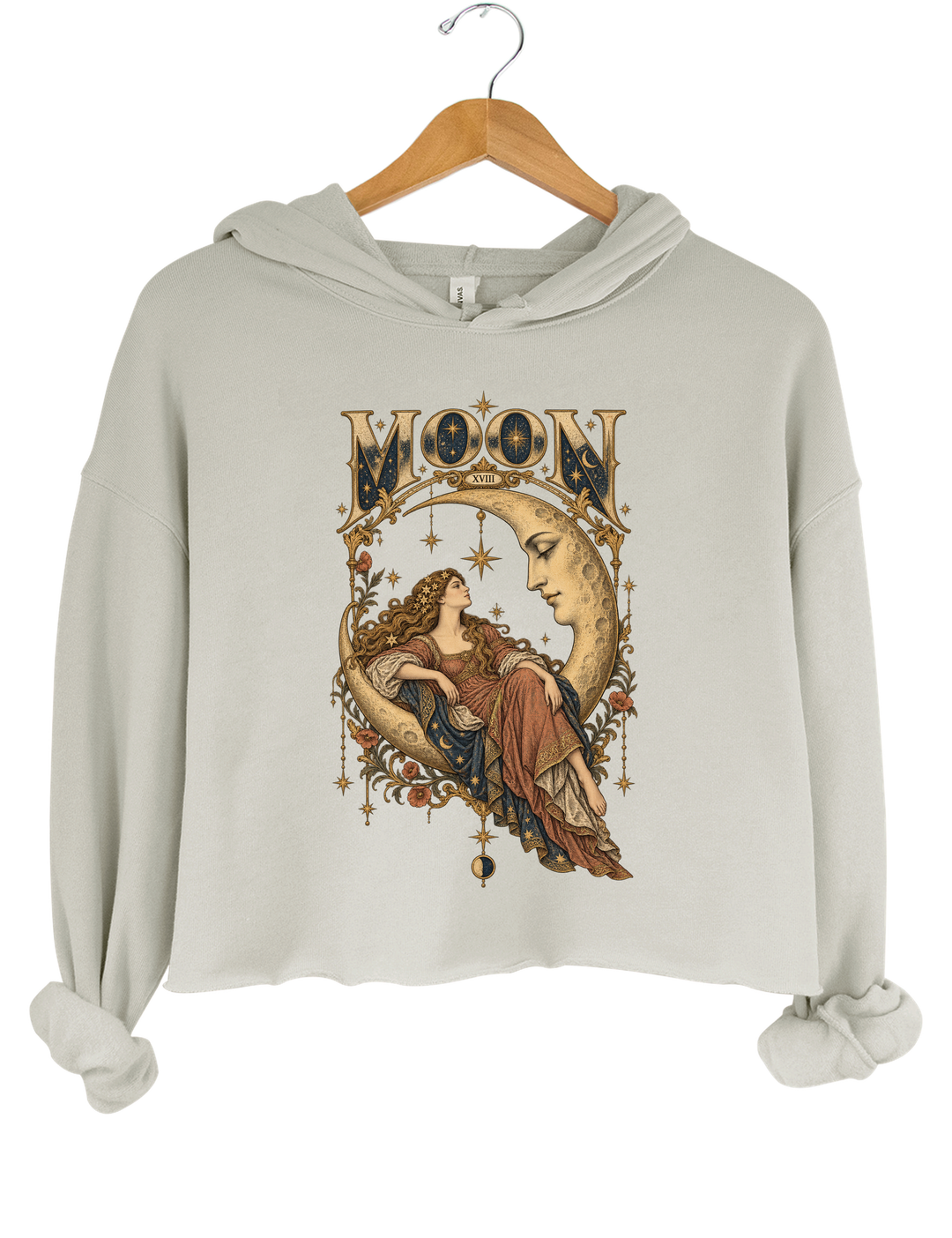 Celestial Moon Tarot Crop Hoodie - Gray