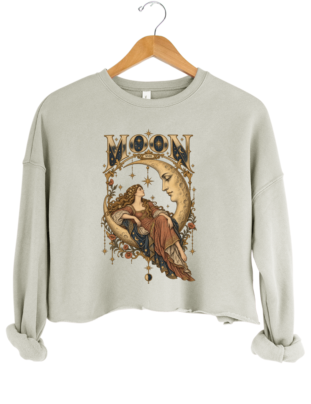 Celestial Moon Tarot Crop Sweatshirt - Gray