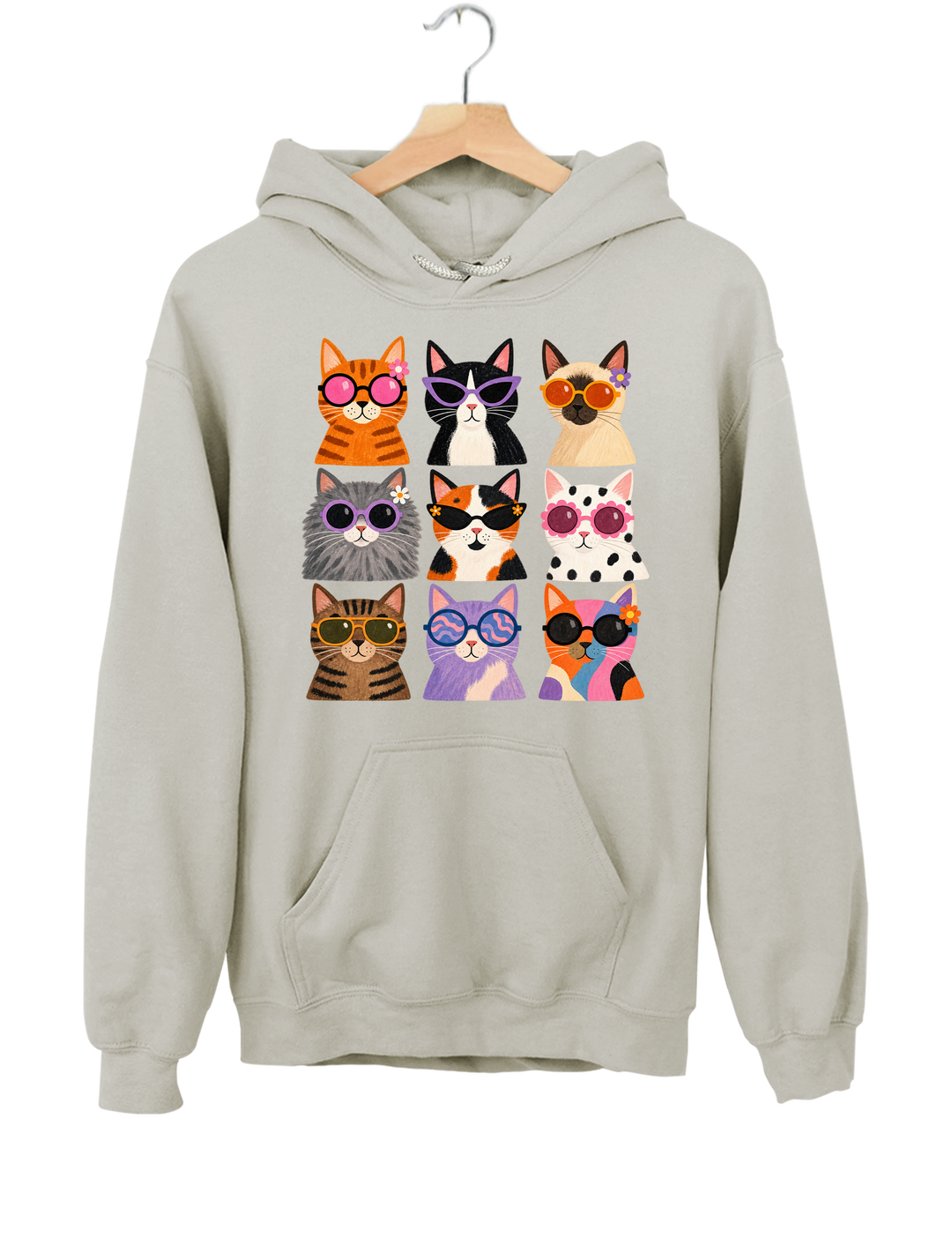 Cool Cats Sunglasses Hoodie - Gray