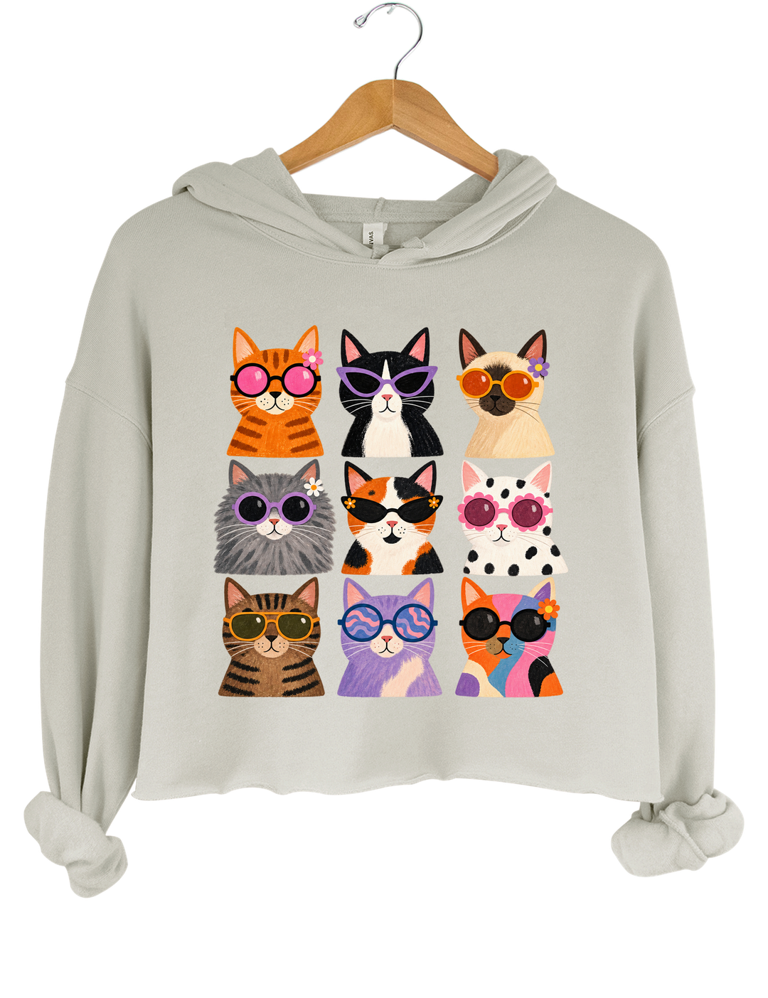 Cool Cats Sunglasses Crop Hoodie - Gray