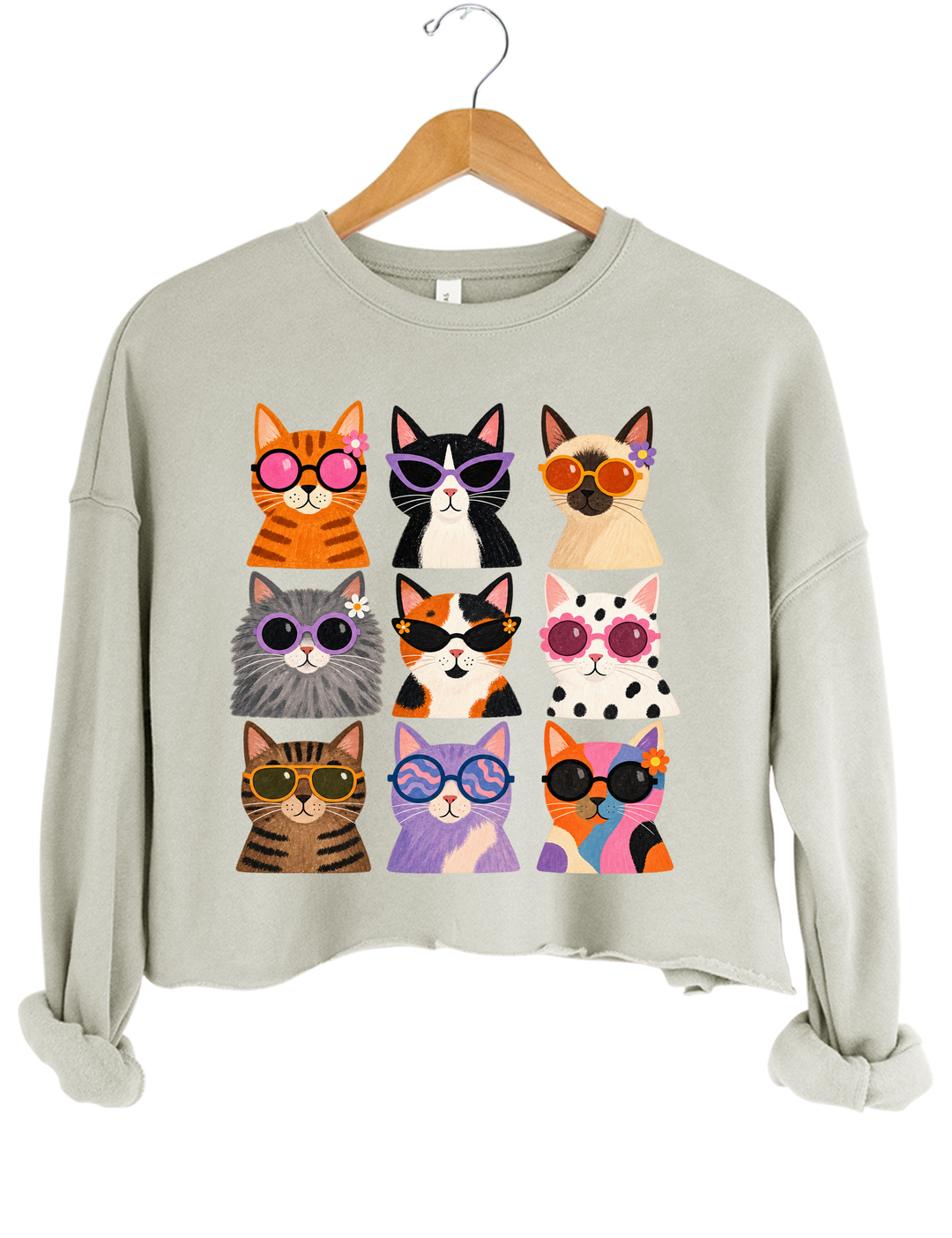 Cool Cats Sunglasses Crop Sweatshirt - Gray