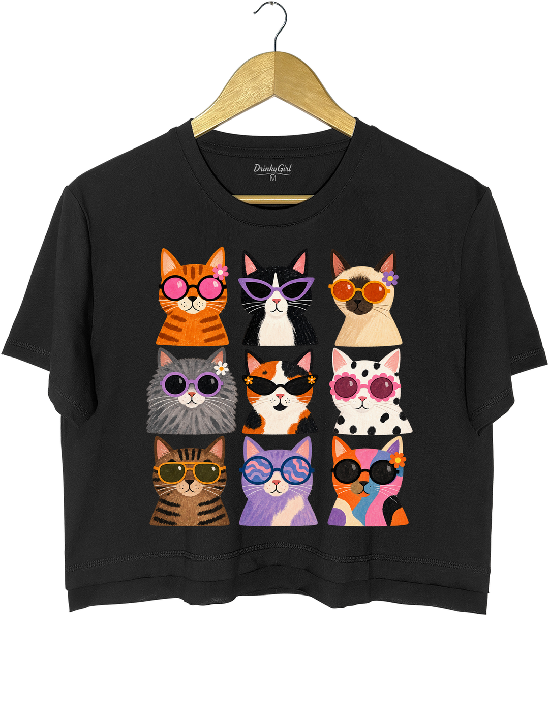 Cool Cats Sunglasses Crop Top - Black