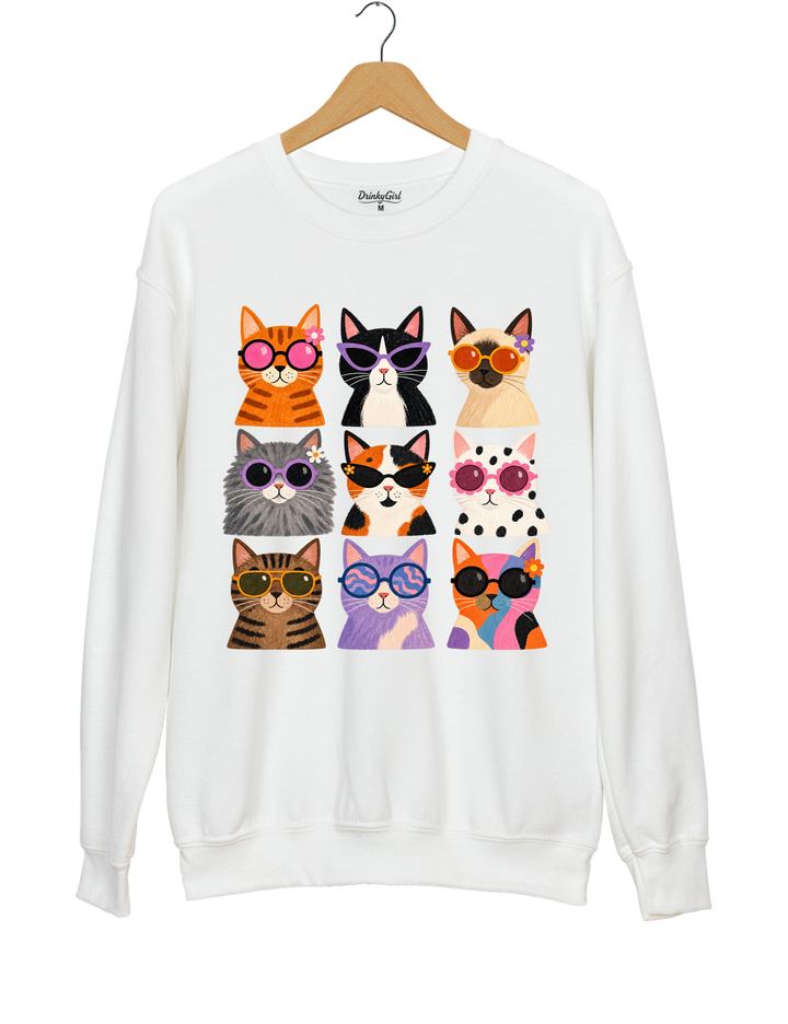 Cool Cats Sunglasses Sweatshirt - White