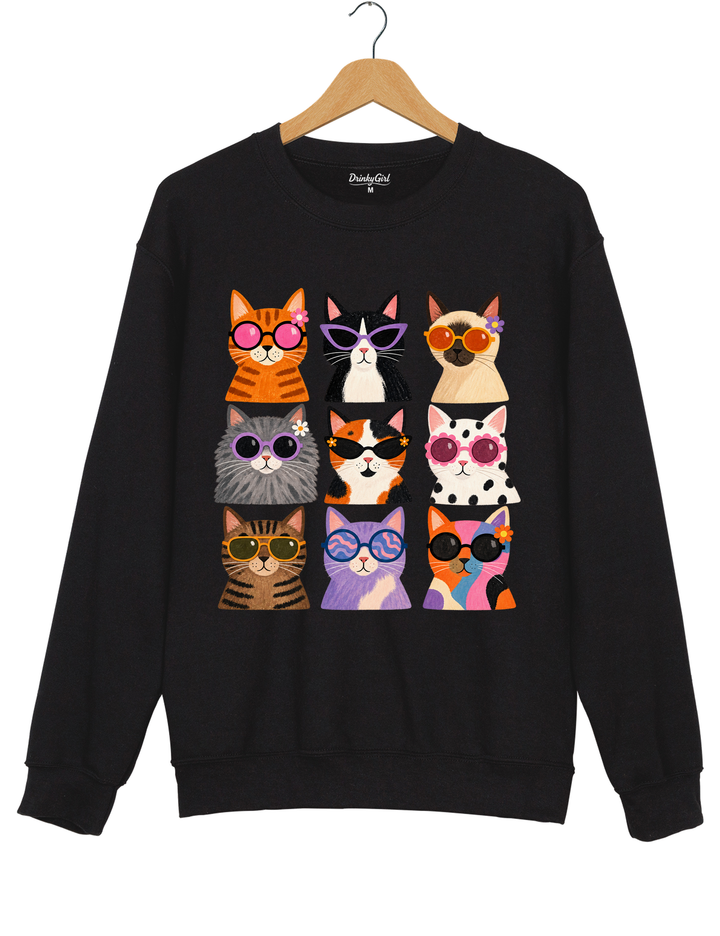 Cool Cats Sunglasses Sweatshirt - Black