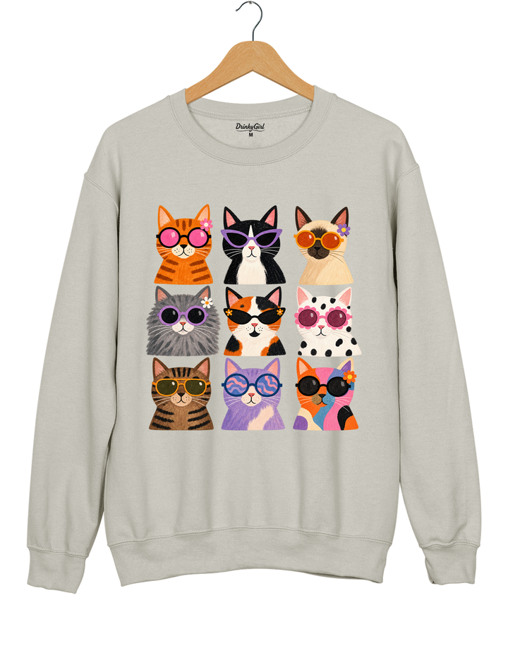 Cool Cats Sunglasses Sweatshirt - Gray