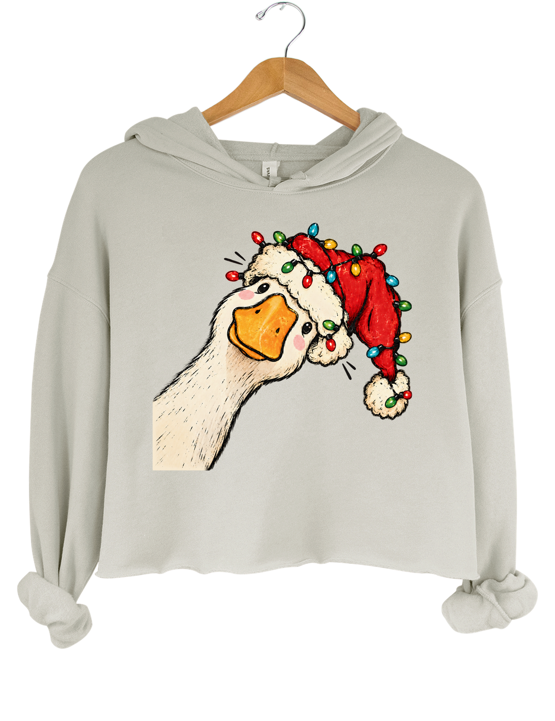 Funny Goose Christmas Crop Hoodie - Gray