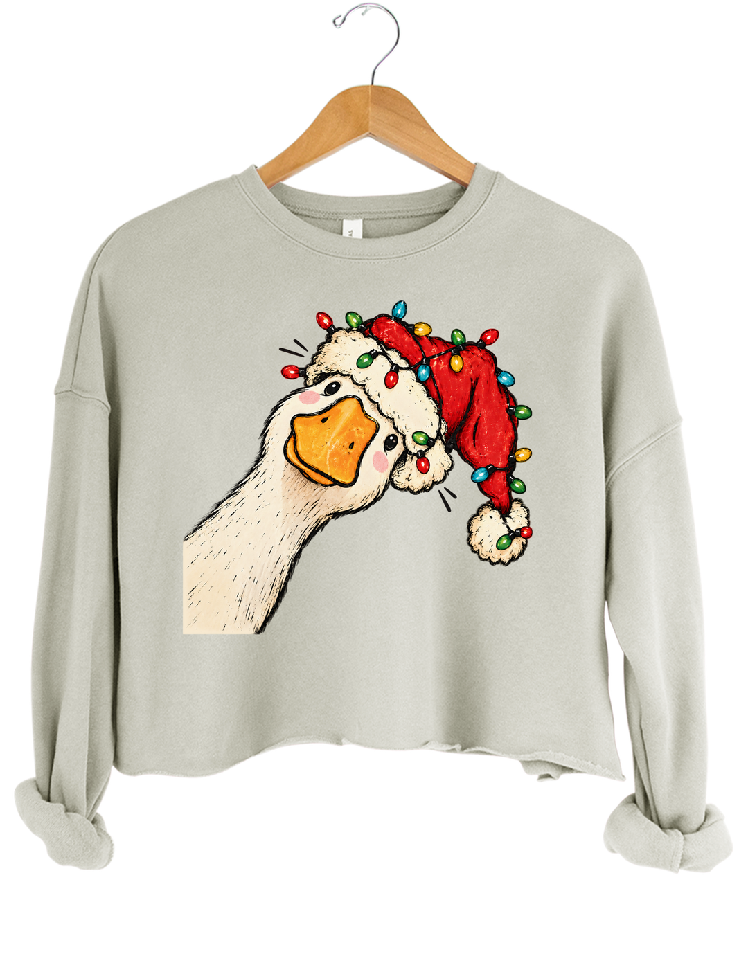 Funny Goose Christmas Crop Sweatshirt - Gray