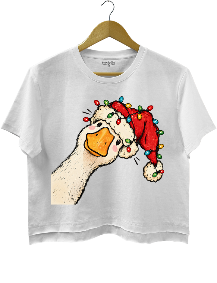 Funny Goose Christmas Crop Top - White