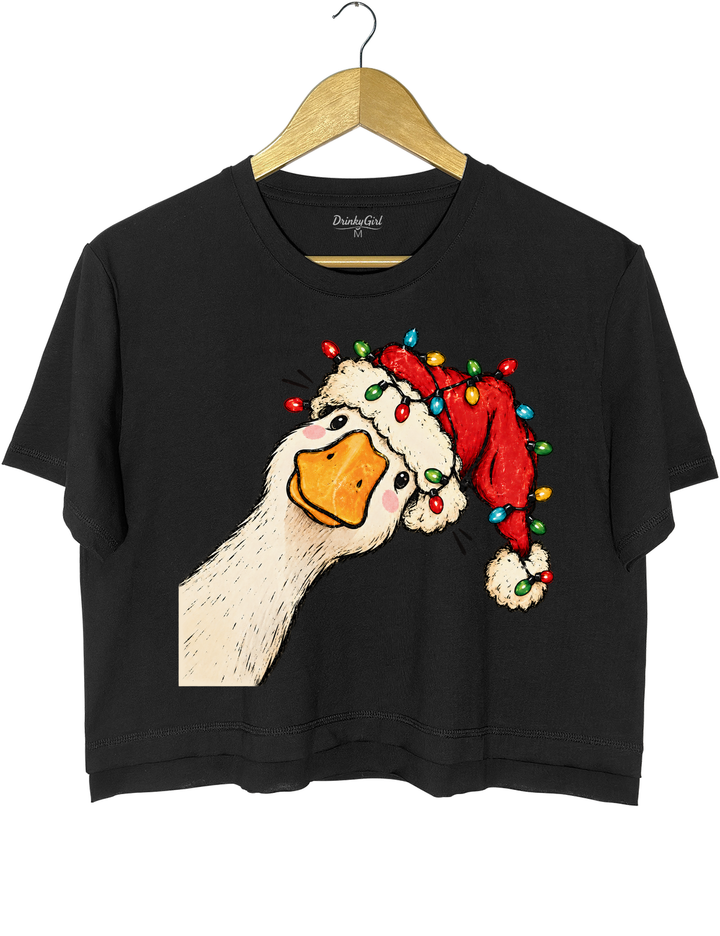 Funny Goose Christmas Crop Top - Black