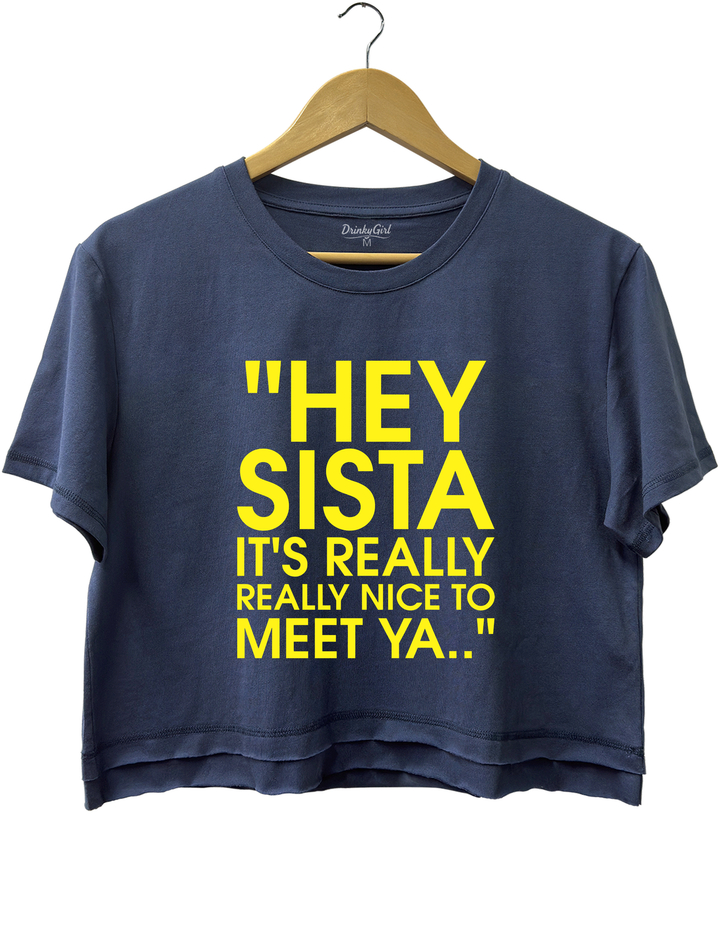 Hey Sista Graphic Crop Top - Navy Blue