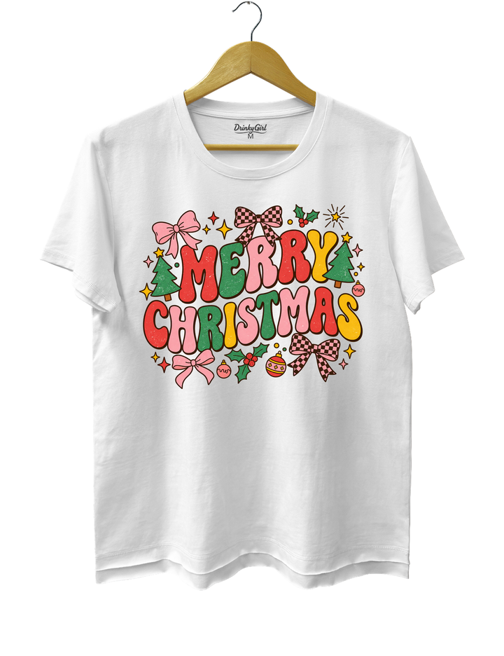 Retro Merry Christmas Tee - White