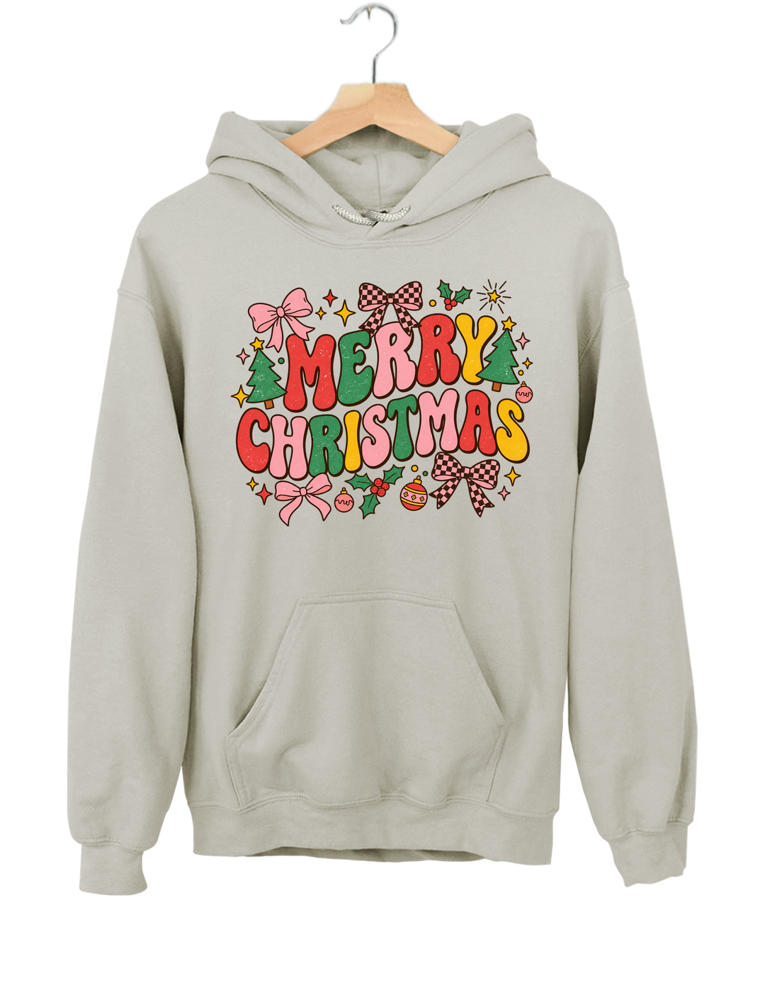Retro Merry Christmas Hoodie - Gray