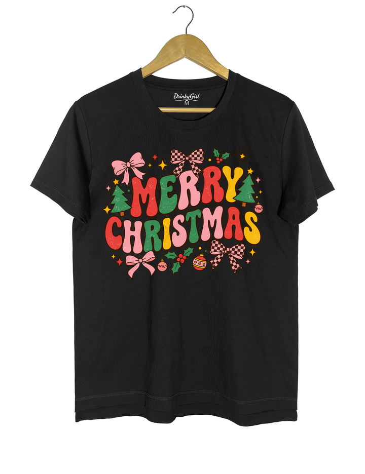 Retro Merry Christmas Tee - Black