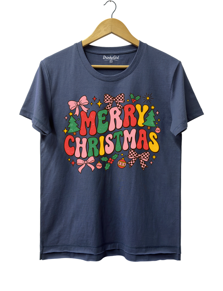 Retro Merry Christmas Tee - Navy Blue