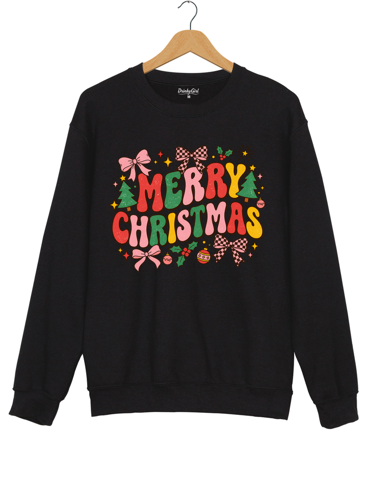 Retro Merry Christmas Sweatshirt - Black