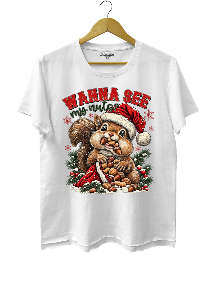 Wanna See My Nuts Funny Christmas Tee - White