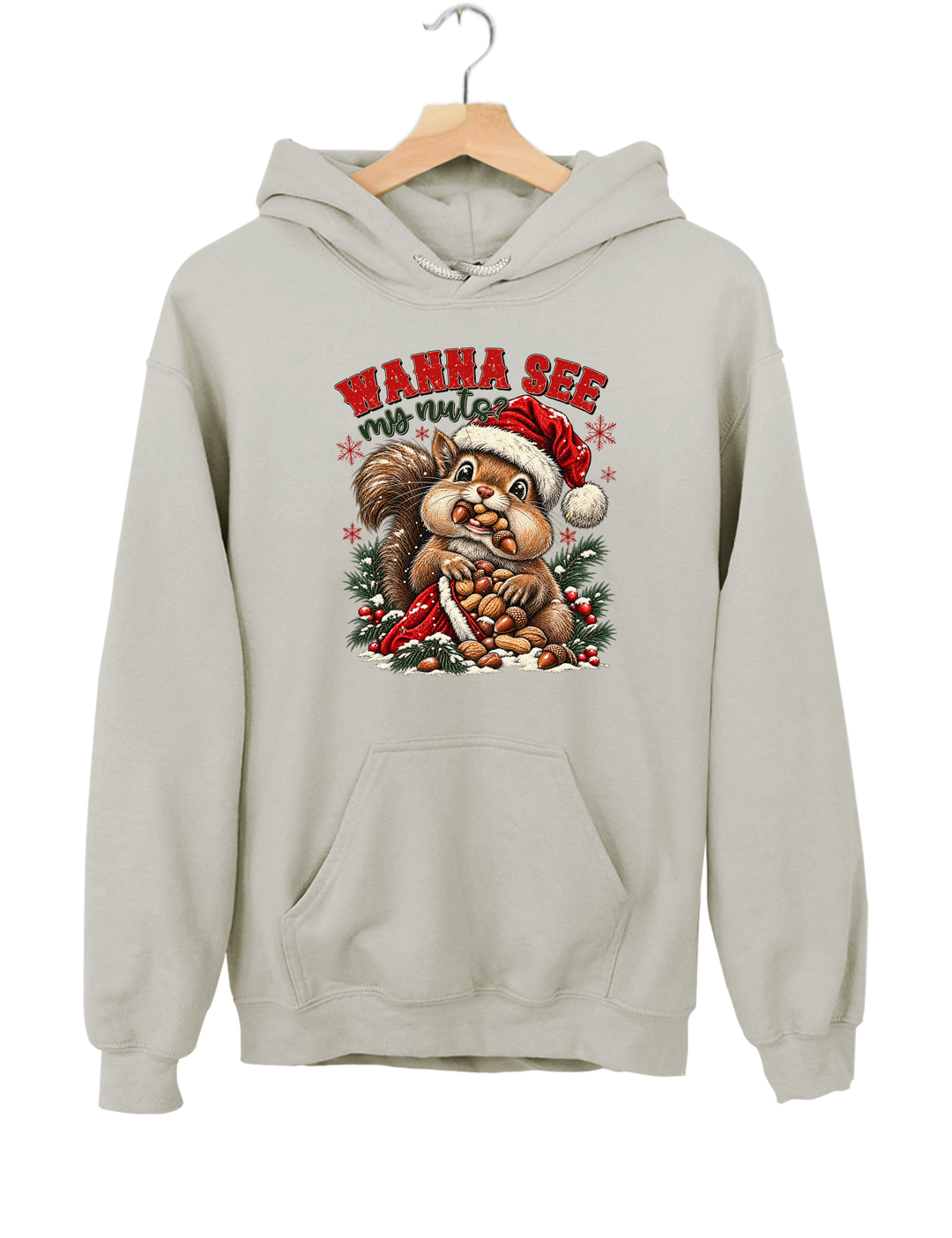 Wanna See My Nuts Funny Christmas Hoodie - Gray