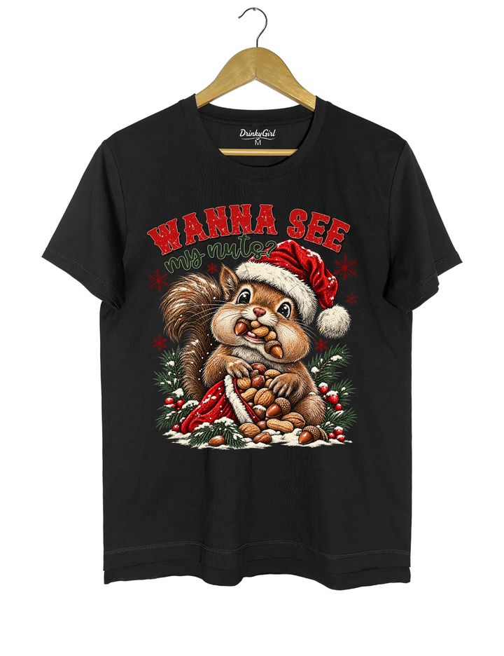 Wanna See My Nuts Funny Christmas Tee - Black