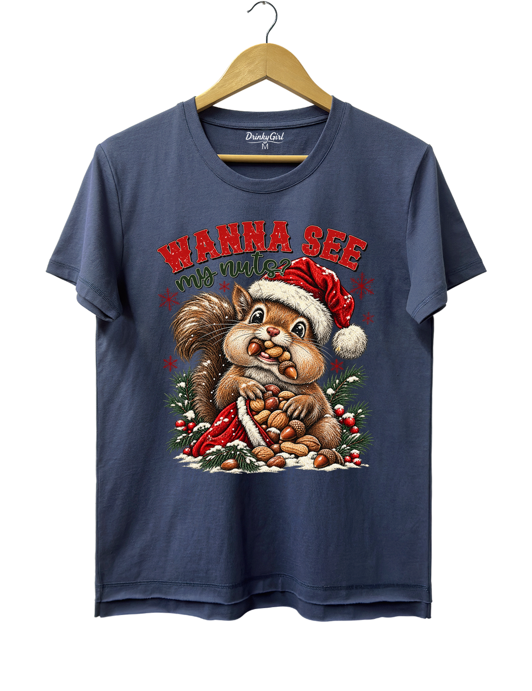 Wanna See My Nuts Funny Christmas Tee - Navy Blue
