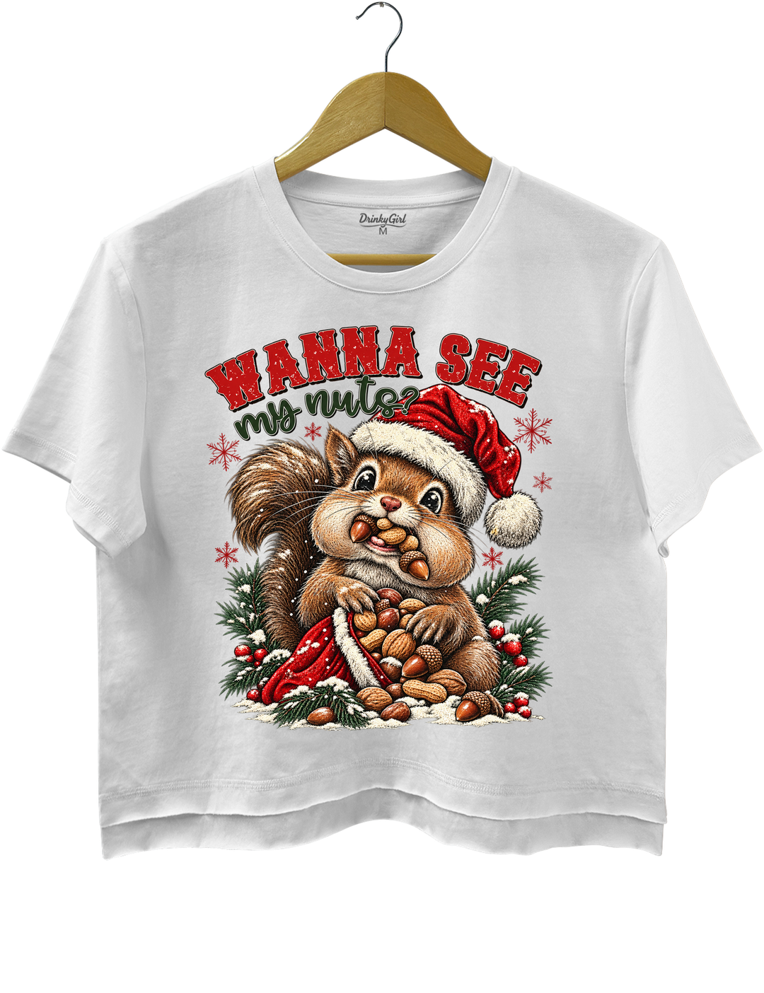 Wanna See My Nuts Funny Christmas Crop Top - White