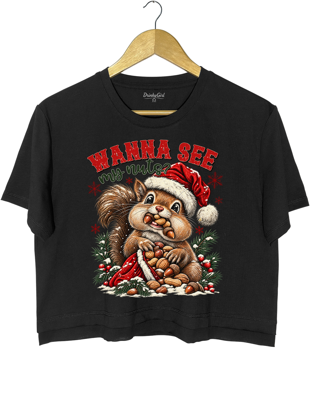Wanna See My Nuts Funny Christmas Crop Top - Black