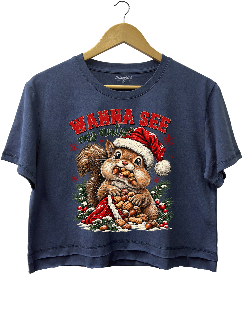 Wanna See My Nuts Funny Christmas Crop Top - Navy Blue