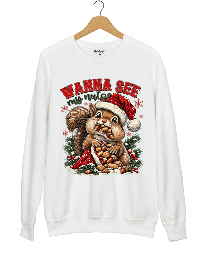 Wanna See My Nuts Funny Christmas Sweatshirt - White
