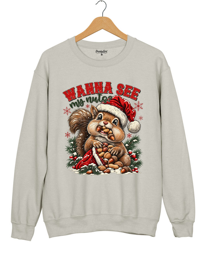 Wanna See My Nuts Funny Christmas Sweatshirt - Gray