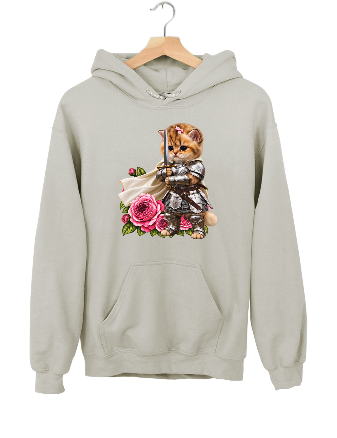 Knight Cat With Rose Vintage Hoodie - Gray