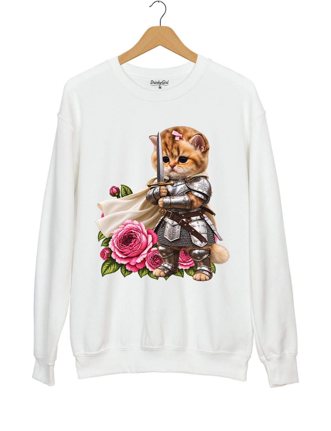 Knight Cat With Rose Vintage Sweatshirt - White
