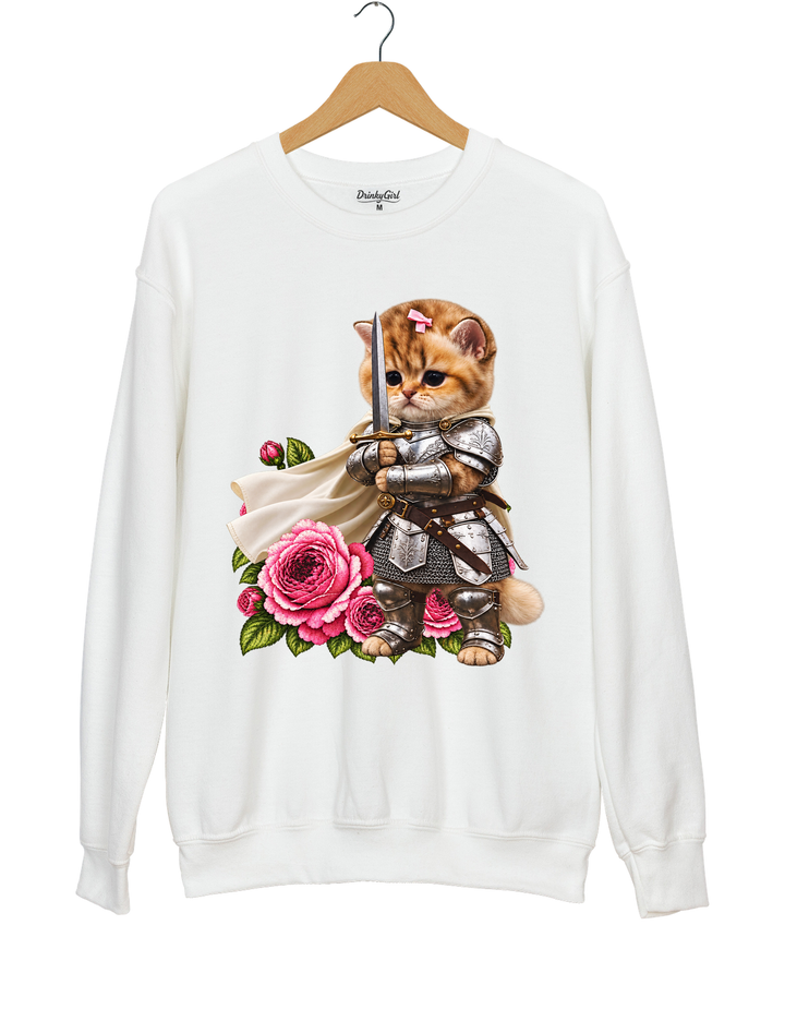 Knight Cat With Rose Vintage Sweatshirt - White