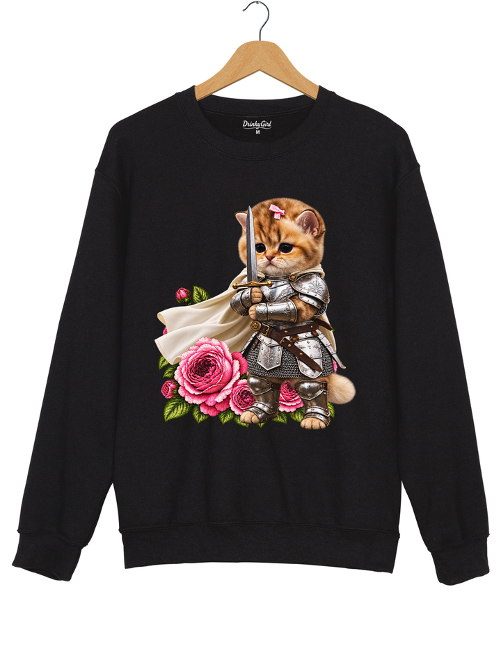 Knight Cat With Rose Vintage Sweatshirt - Black