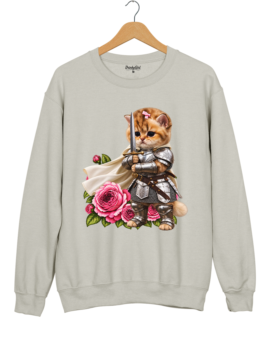 Knight Cat With Rose Vintage Sweatshirt - Gray