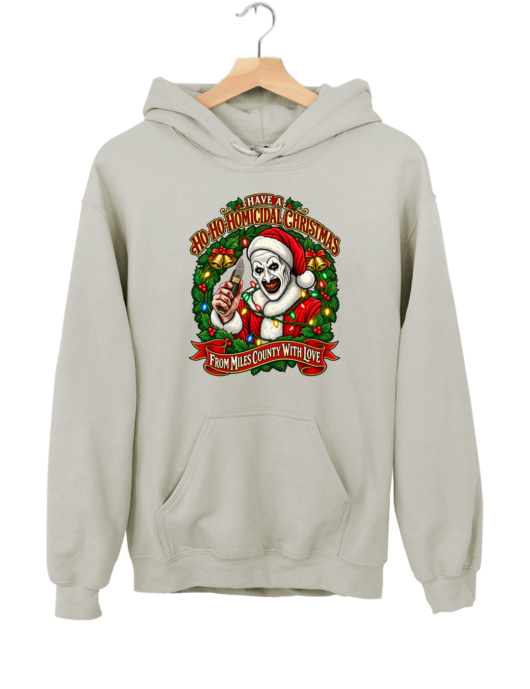 Vintage Art The Clown Christmas Terrifier4 Hoodie - Gray