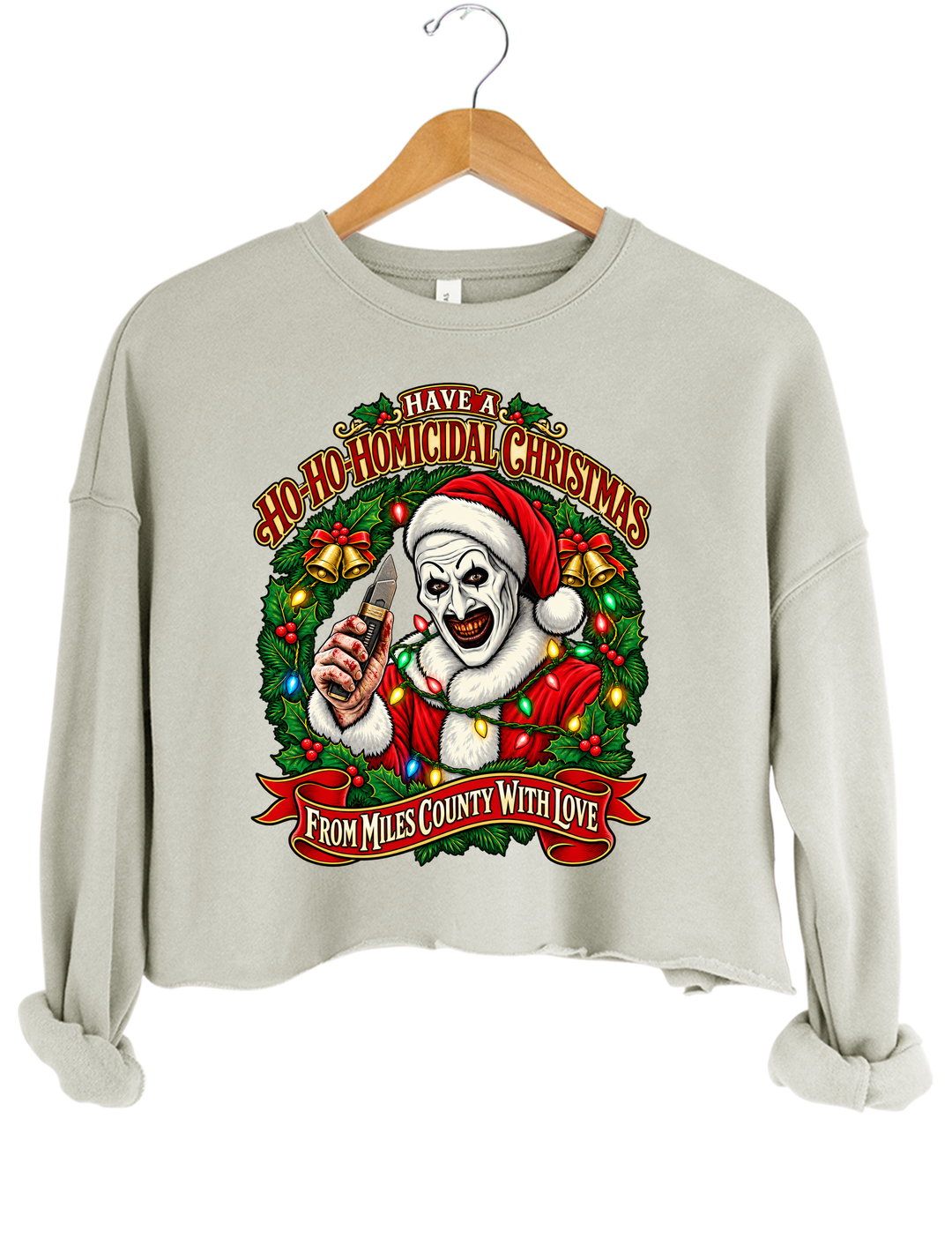 Vintage Art The Clown Christmas Terrifier4 Crop Sweatshirt - Gray
