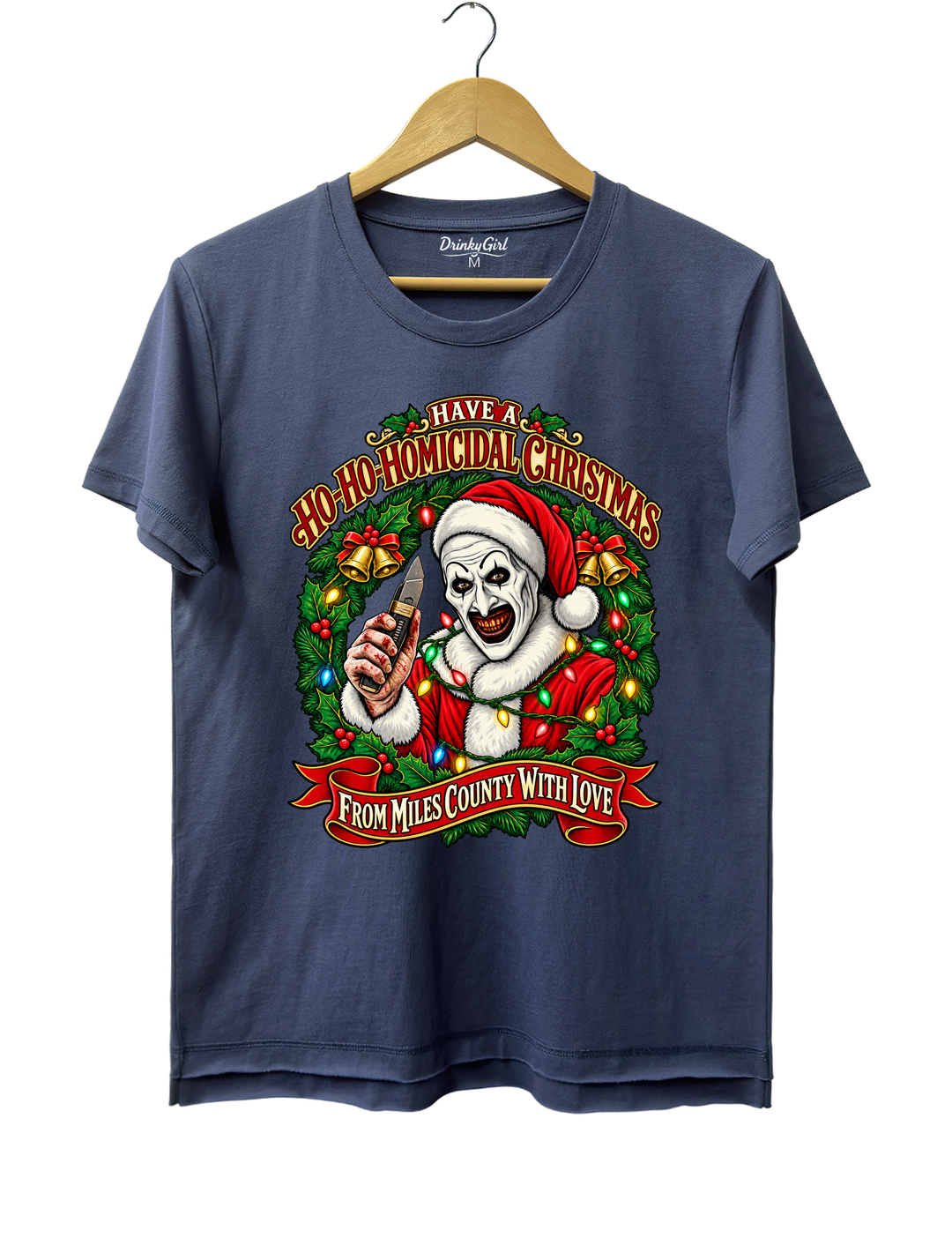 Vintage Art The Clown Christmas Terrifier4 Tee - Navy Blue