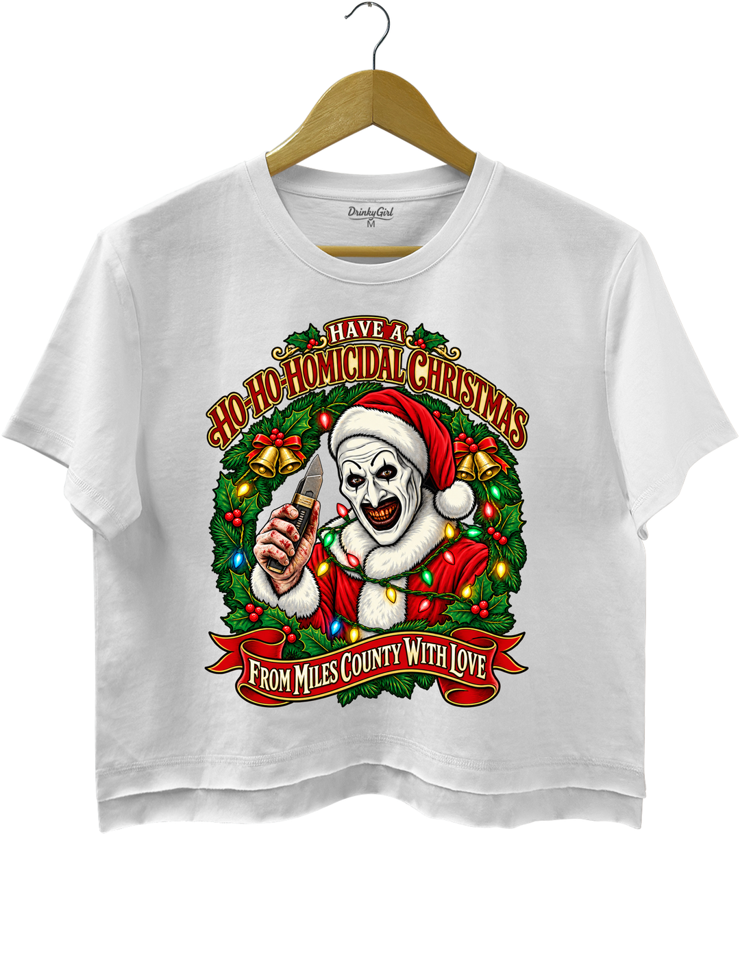 Vintage Art The Clown Christmas Terrifier4 Crop Top - White